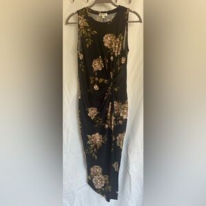 NINE BRITTON | Navy Floral Abigail Brushed Knit Fitted Midi Dress | Size L